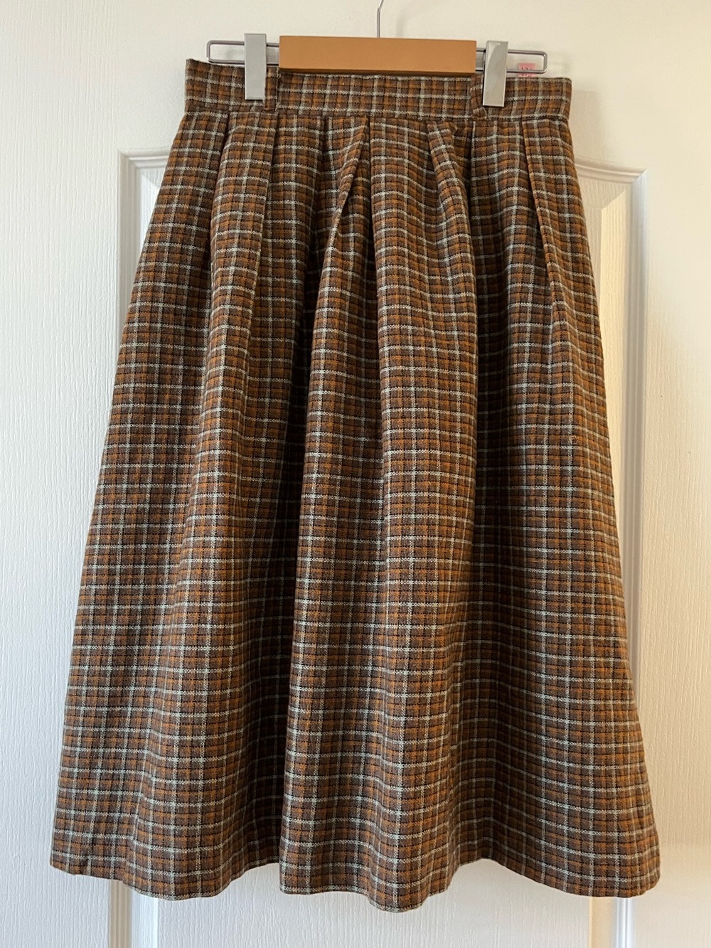 Vintage Wool Blend Brown Plaid A-Line Women's Skirt